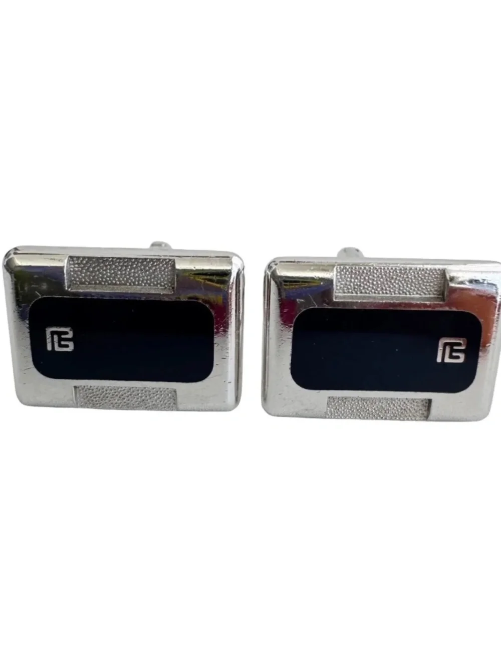 Vintage Pierre Balmain Cufflinks PB Logo Two Tone French Designer Mens Jewelry
